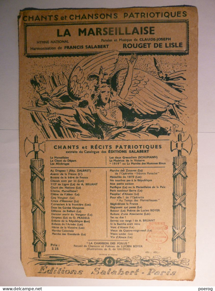 LA MARSEILLAISE - PARTITIONS & PAROLES - 1938 - EDITIONS SALABERT - ROUGET DE LISLE - HYMNE NATIONAL - Partitions Musicales Anciennes