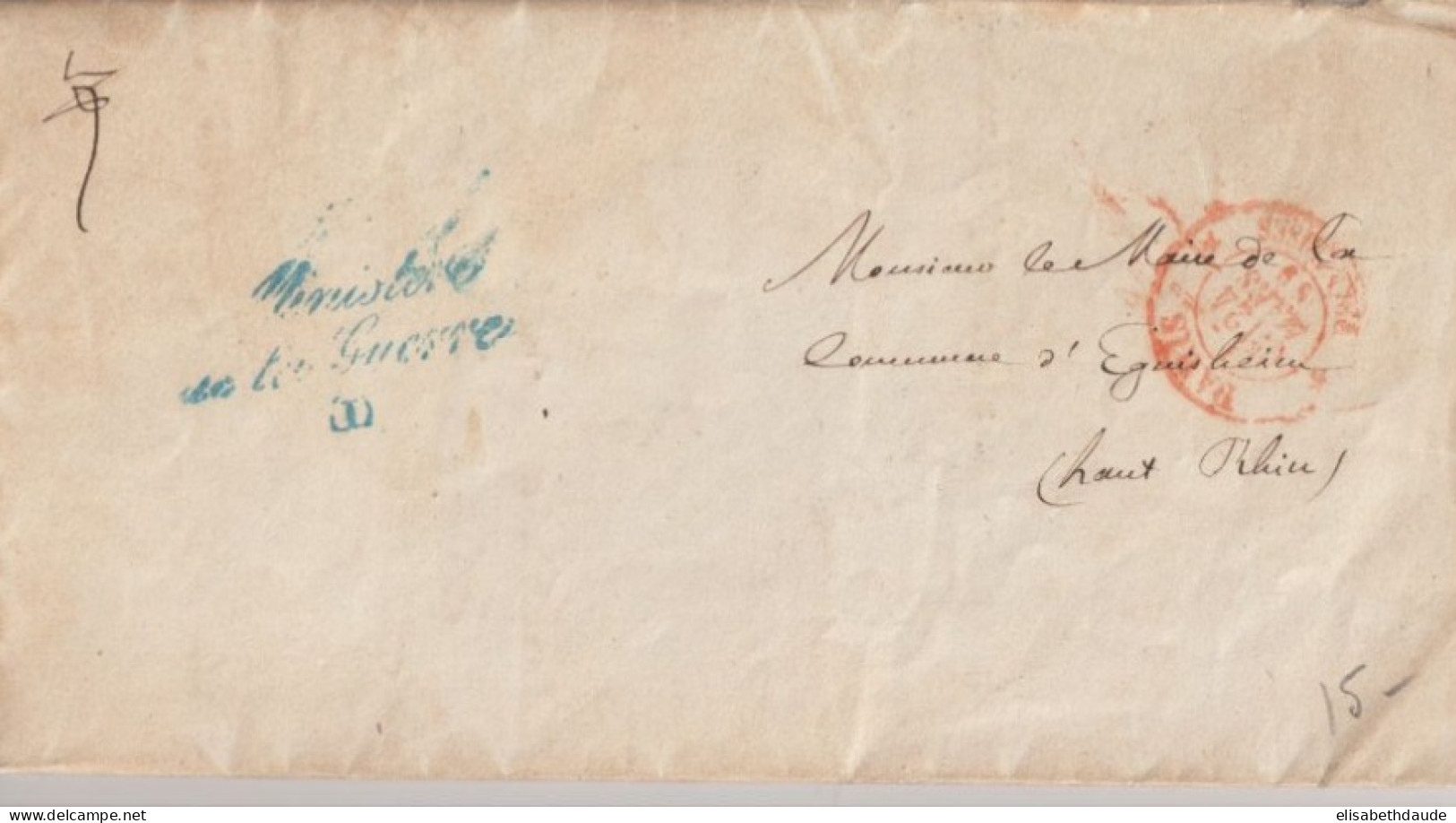 1859 - MINISTERE Des ARMEES - LETTRE En FRANCHISE Avec RARE AMBULANT BUREAU EST AU DOS => EGUISHEIM (HAUT-RHIN) - Armeestempel (vor 1900)