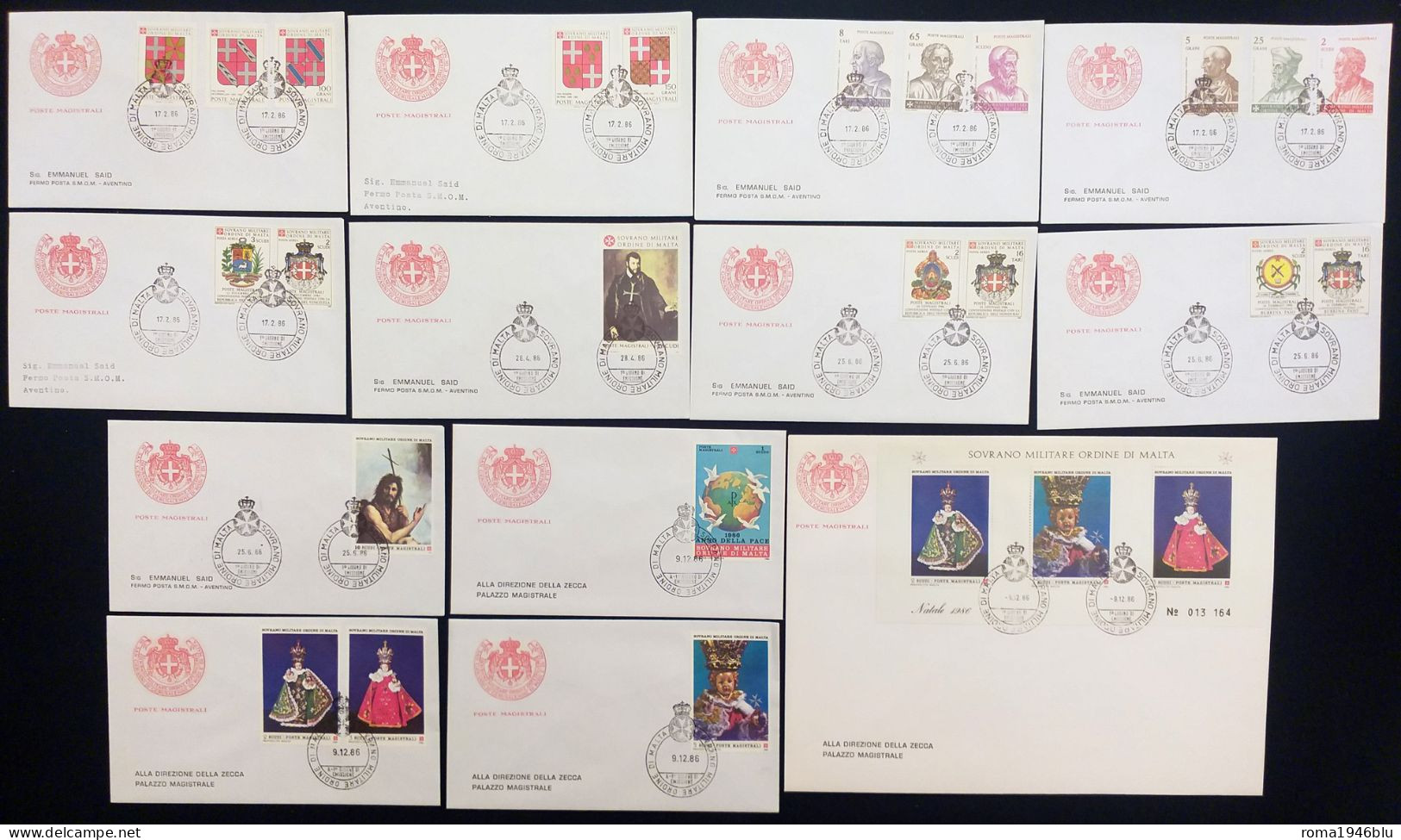 SMOM 1986 FDC Annata Completa  / Complete Year Set O/Used VF - Malta (la Orden De)