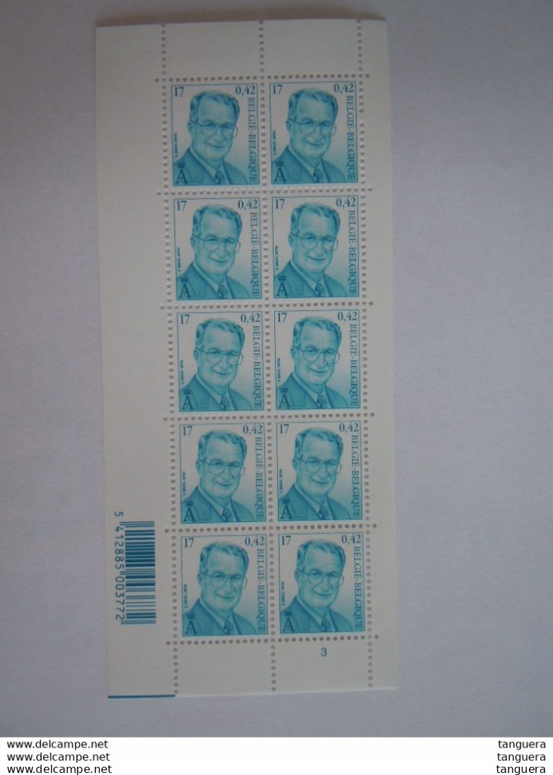 België Belgique 2000 Koning Roi Albert II Broux/MVTM Feuillet Velletje Planche Plaatnummer 3 2963 MNH ** - 1991-2000