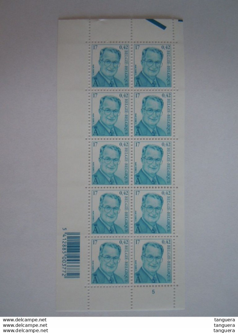 België Belgique 2000 Koning Roi Albert II Broux/MVTM Feuillet Velletje Planche Plaatnummer 5 2963 MNH ** - 1991-2000