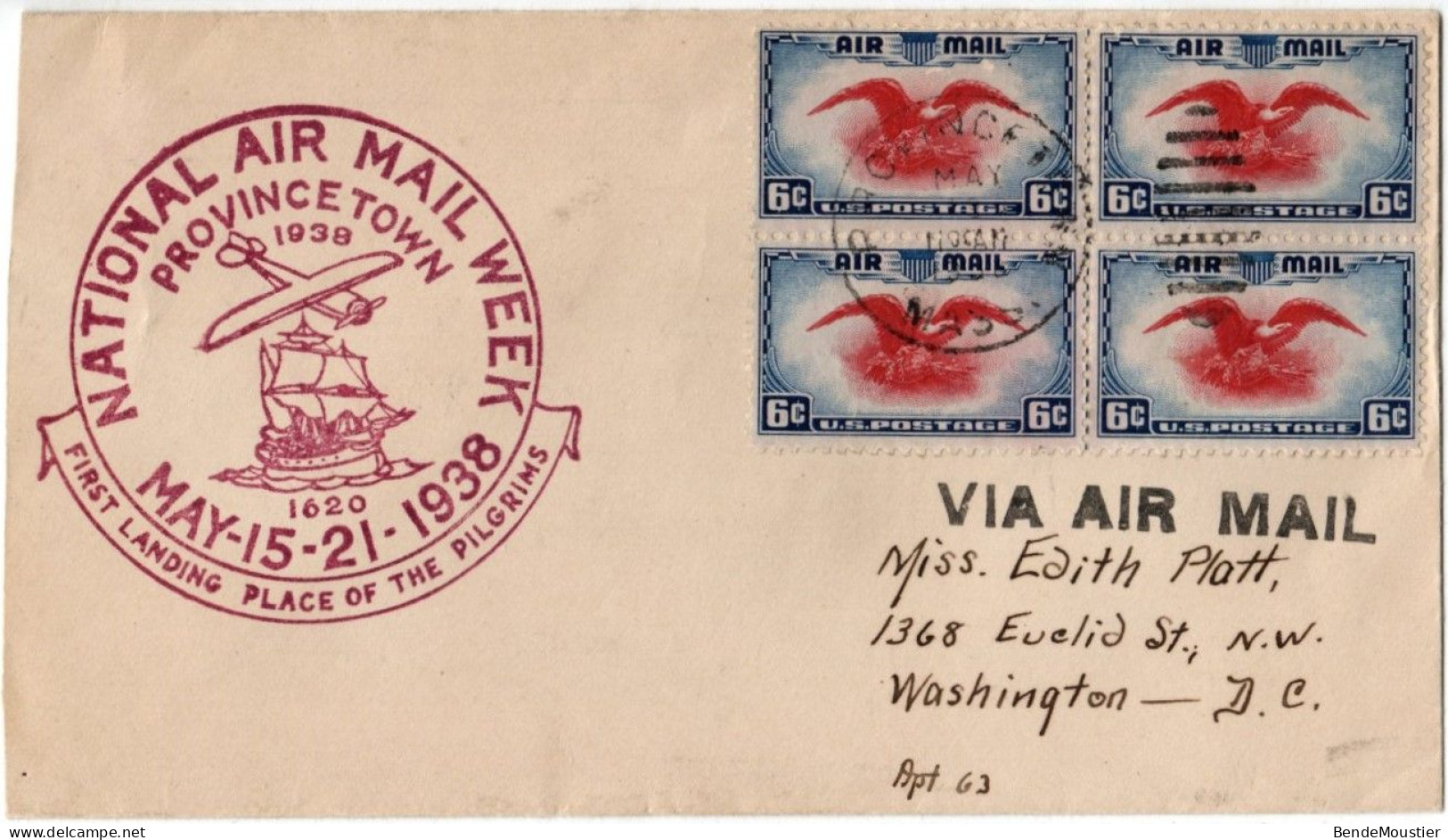 (N42) Scott C23 Block Of 4 Eagle Holding - First Landing Place Of The Pilgrims - Provincetown Mass -  1938 - 1c. 1918-1940 Lettres
