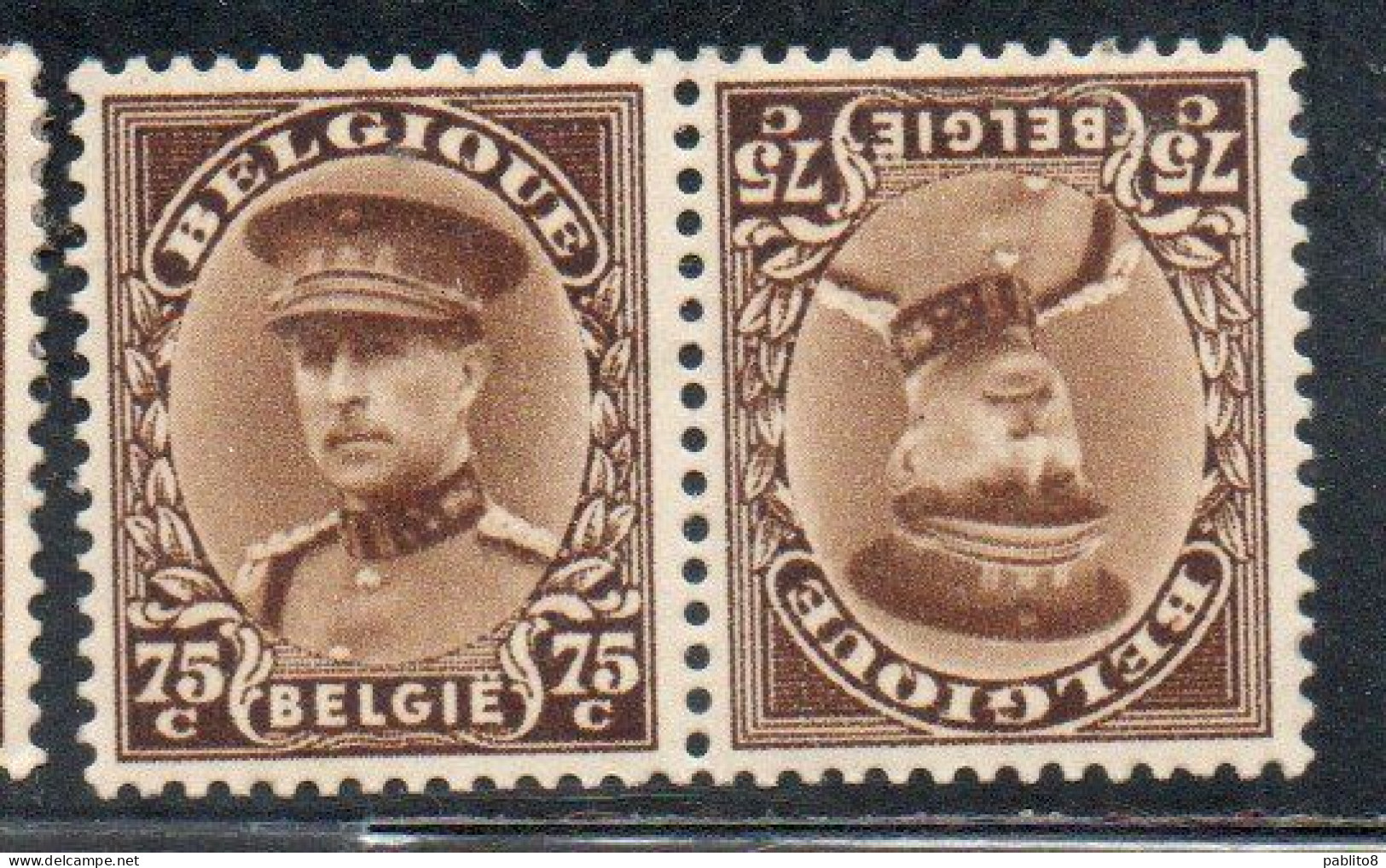 BELGIQUE BELGIE BELGIO BELGIUM 1932 KING ROI RE ALBERT TETE BECHE PAIR 75c MLH - 1929-1941 Big Montenez