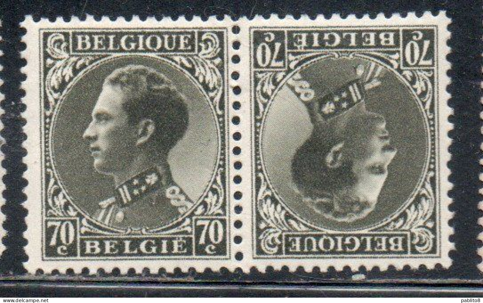 BELGIQUE BELGIE BELGIO BELGIUM 1934 1935 KING ROI RE LEOPOLD III TETE BECHE PAIR 70c MLH - 1934-1935 Leopold III