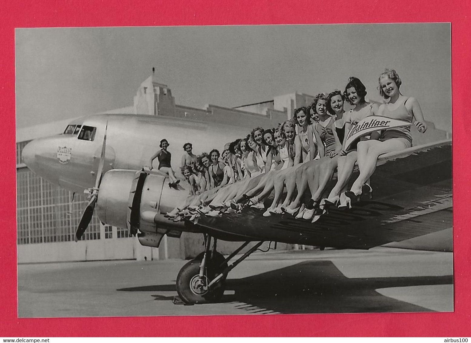 BELLE PHOTO REPRODUCTION AVION PLANE FLUGZEUG - DOUGLAS DC3 MAINLINER - PIN UP - MISS EN MAILLOT DE BAIN - Aviazione