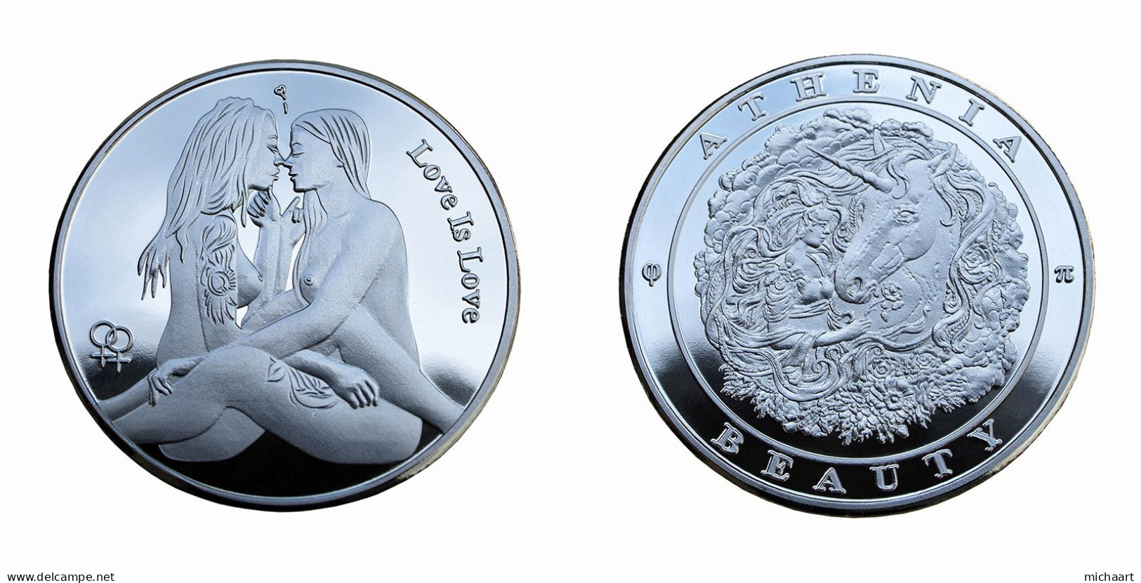 Medal Coin LGBT Love Is Love Athenia 40mm Silver Plated BU 02047 - Autres & Non Classés