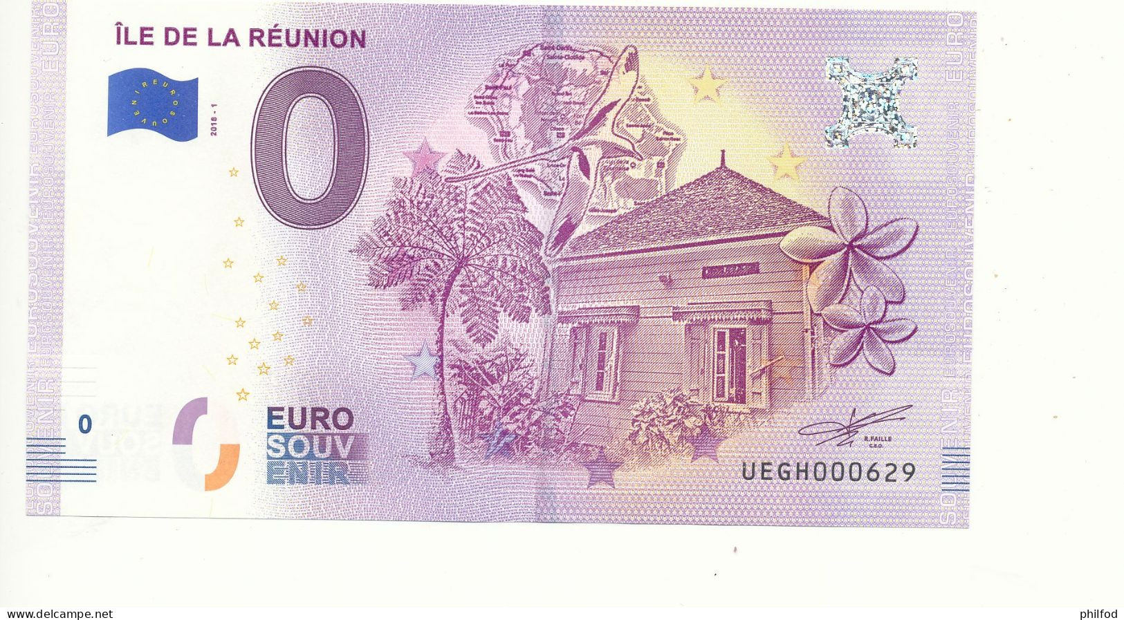 Billet Touristique 0 Euro - ÎLE DE LA RÉUNION - UEGH - 2018-1- N° 629 - Billet épuisé - Altri & Non Classificati