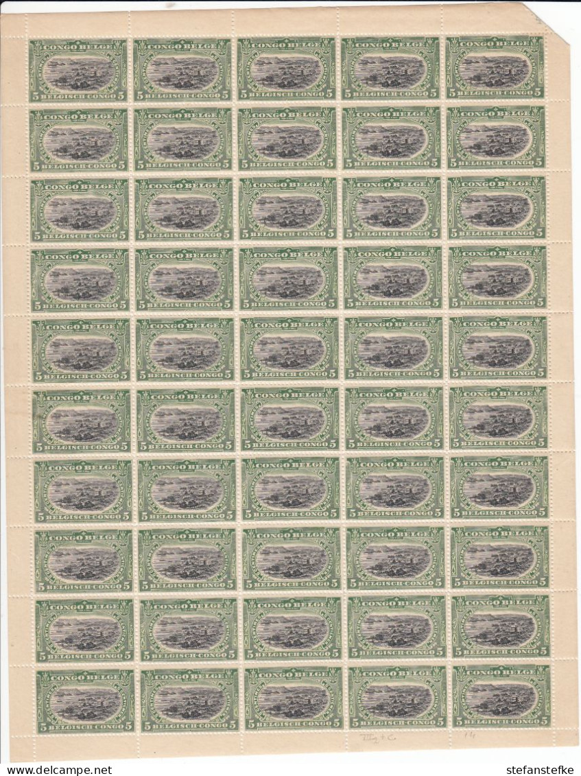 Congo Belge Ocb Nr: 54 ** MNH (zie Scan) III2 + C , 10 Timbres Gomme Abimé - Volledige Vellen