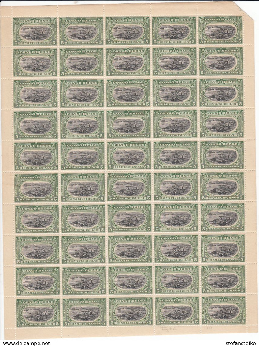 Congo Belge Ocb Nr: 54 ** MNH (zie Scan) III2 + C , 10 Timbres Gomme Abimé - Full Sheets