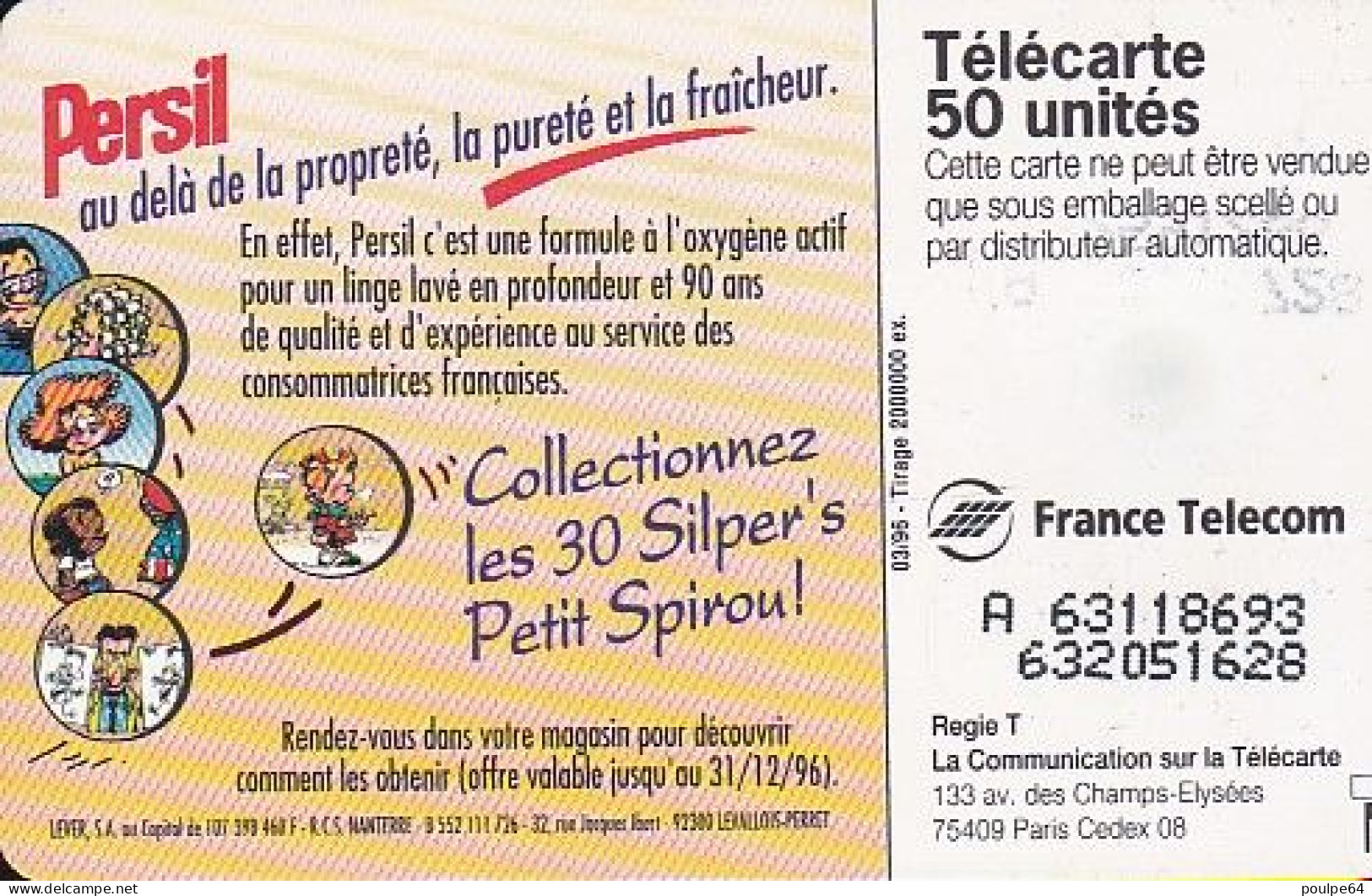 F632 03/1996 - PERSIL - PLUS BLANC - 50 SO3 (verso : N° Noirs Deux Lignes) - 1996