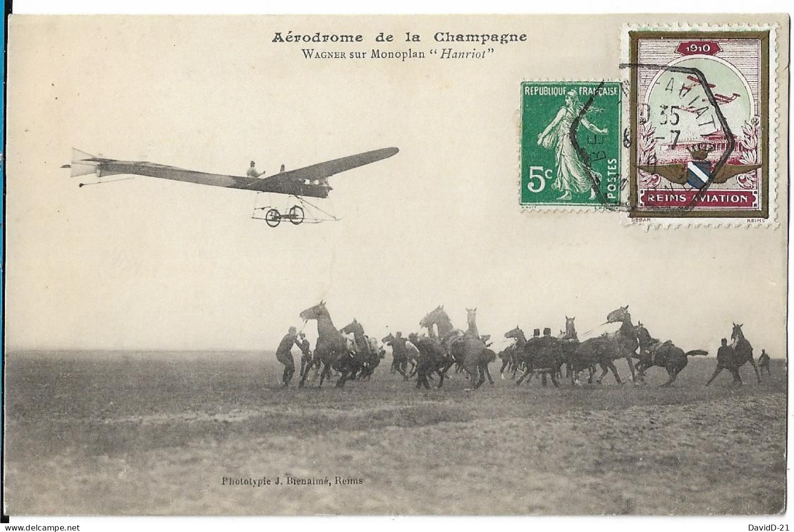 CPA AVIATION - Aérodrome De Champagne - WAGNER Sur Monoplan Hanriot - Cachet Héxa. Bétheny Aviation (MARNE) - Aérodromes