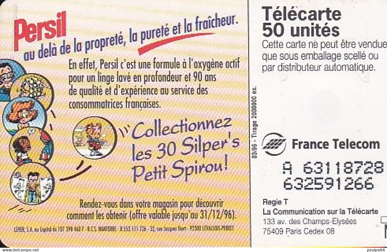 F632 03/1996 - PERSIL - PLUS BLANC - 50 SO3 - (verso : N° Deux Lignes - 2ème Ligne Vers La Gauche Sous Le A) - 1996