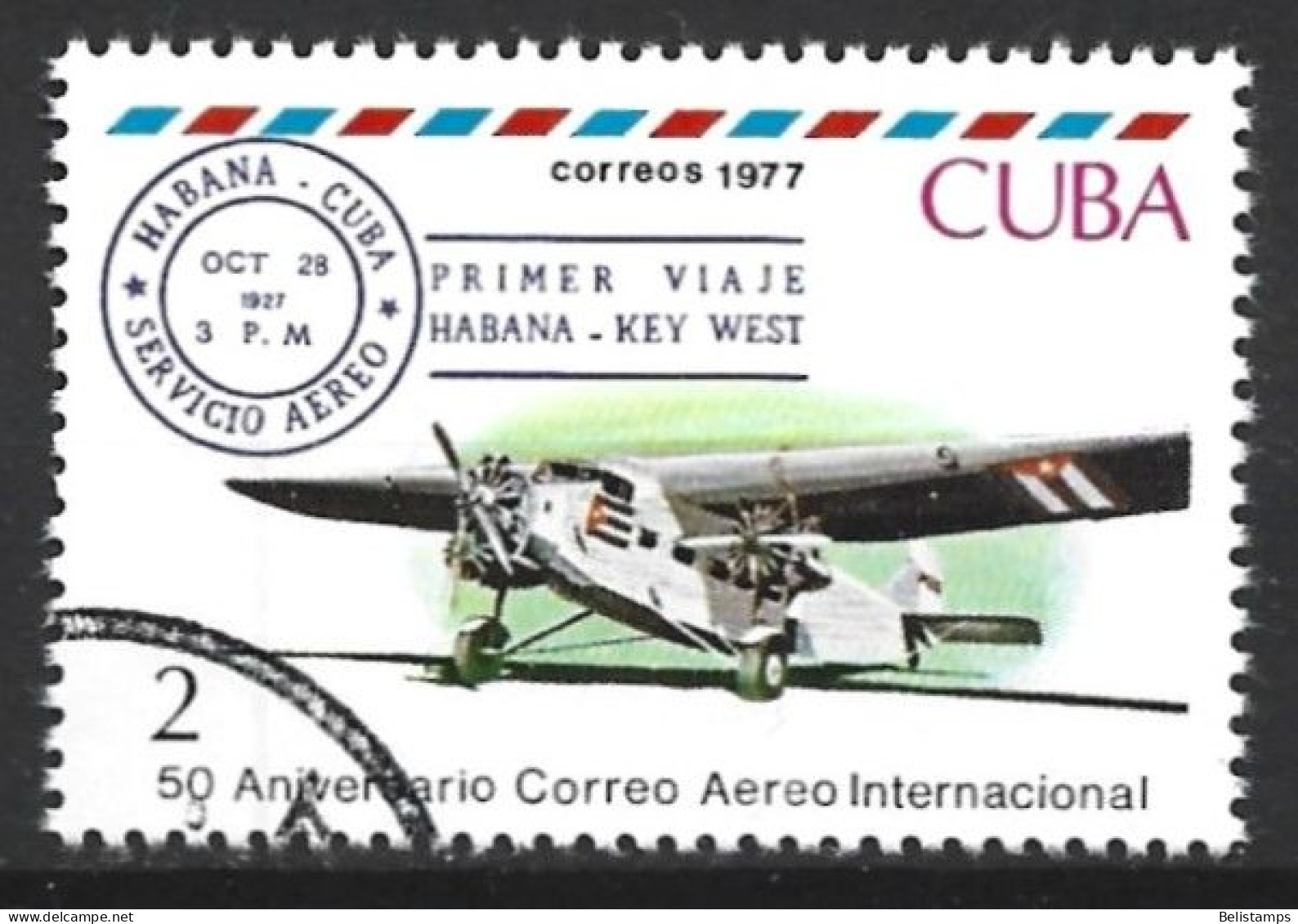 Cuba 1977. Scott #2161 (U) Intl. Airmail Service, 50th Anniv. - Used Stamps