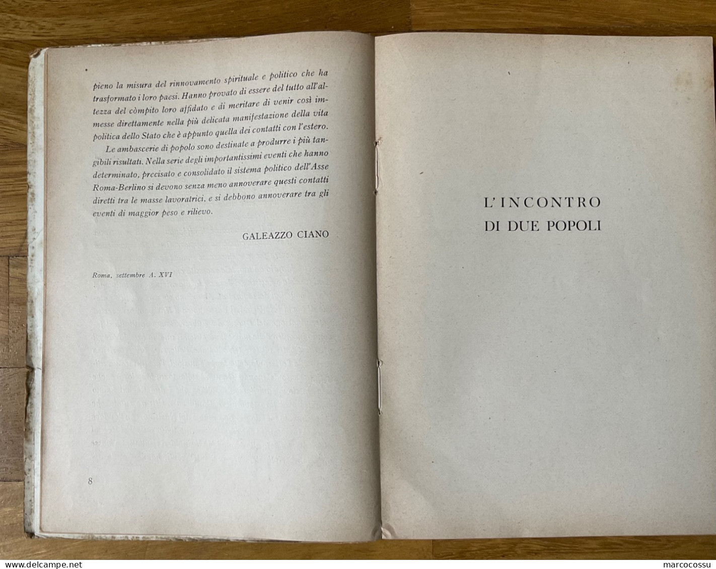 Libro Periodo Fascista AMBASCERIE DI POPOLO  Orig. 1938 - Weltkrieg 1939-45