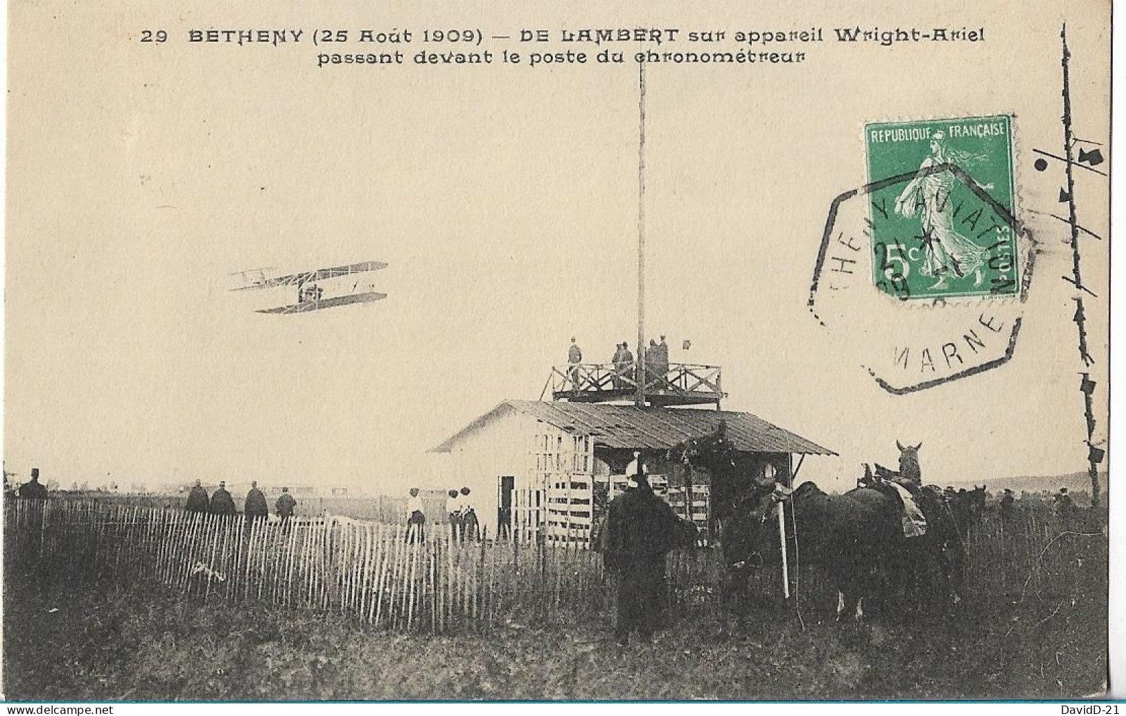 CPA AVIATION - Bétheny (25Août 1909) - DE LAMBERT Sur Appareil Wright-Ariel Passant Devant Le Chronomètreur - Reuniones