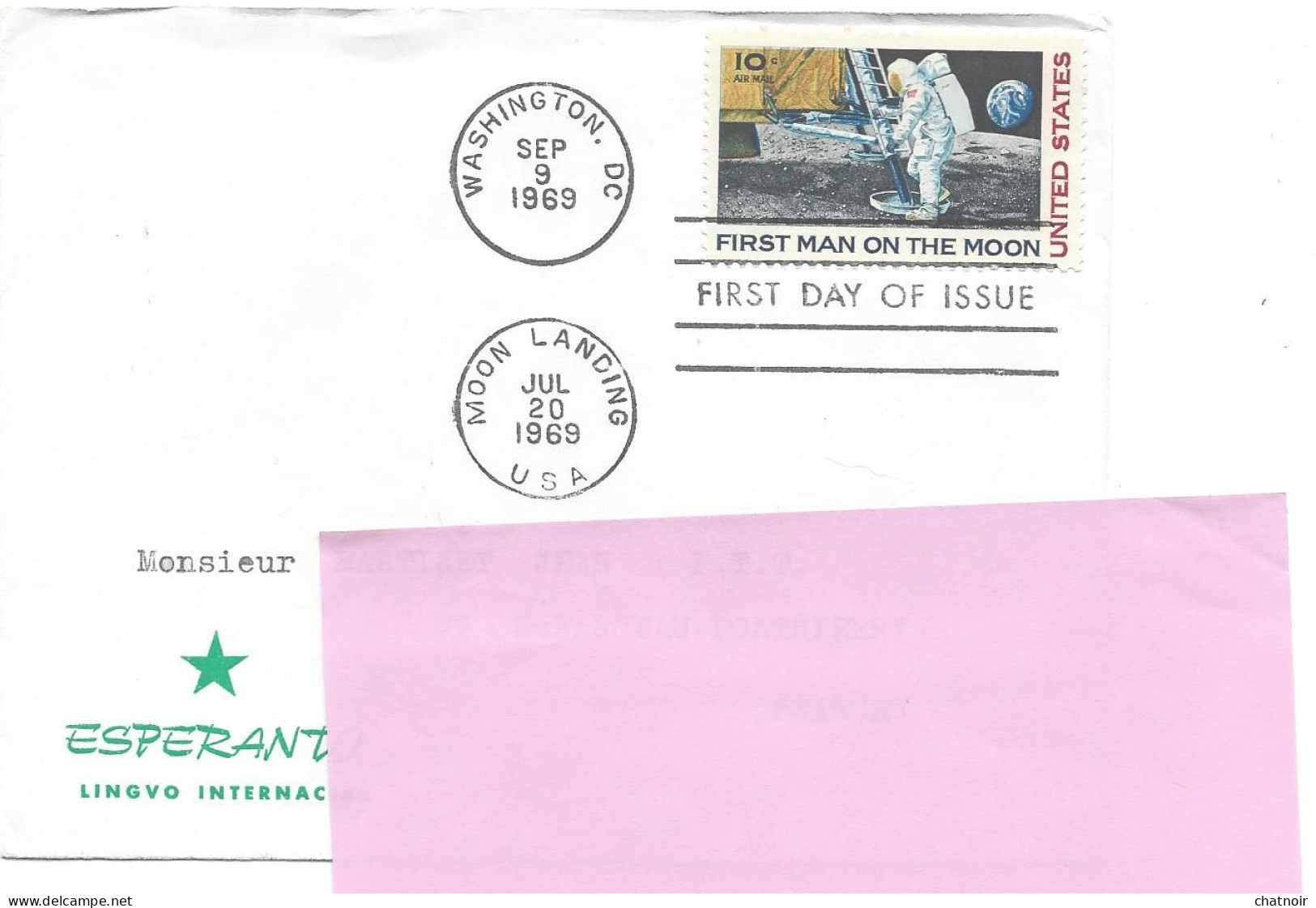 Enveloppe ESPERANTO  1969  WASHINGTON "first Man On The Moon"  20 Juillet  Moon Landing USA - Storia Postale