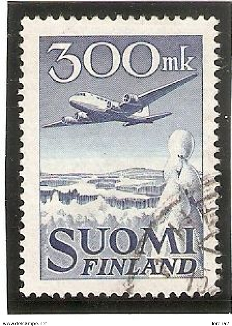 Sellos Usados Finlandia. Yvert Nº 3 Aereo. Avión Y Paisaje. 2-finland-3AE - Usati