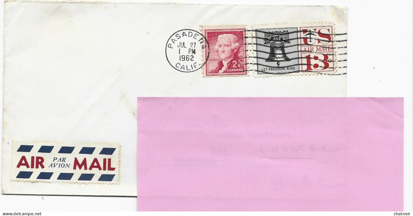 Enveloppe  1962  PASADENA  Californie  USA   Par Avion - Cartas & Documentos