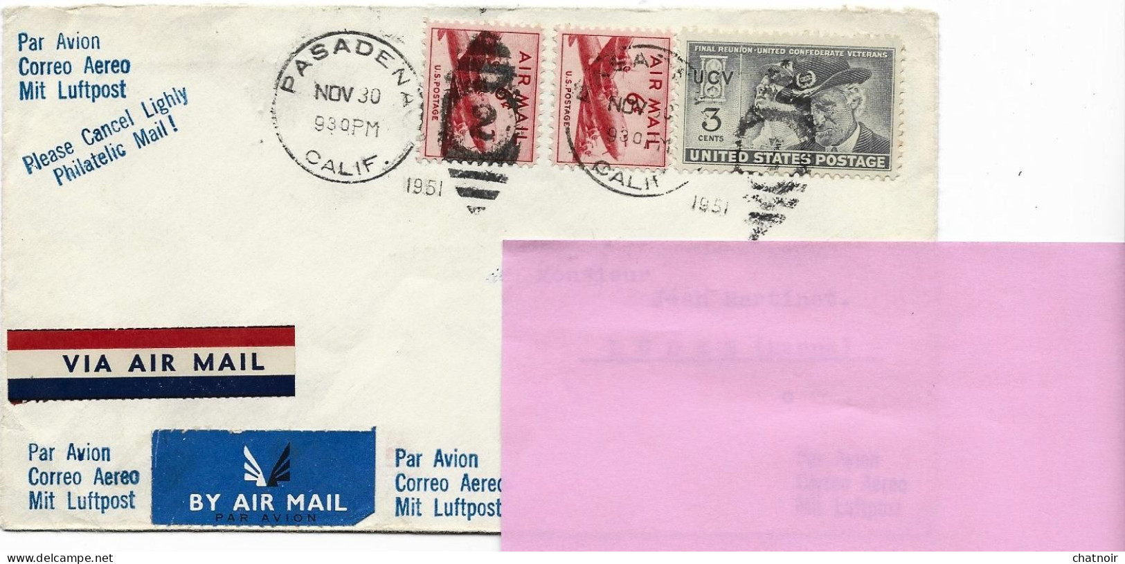 Enveloppe  1951  PASADENA  Californie  USA   Par Avion - Lettres & Documents