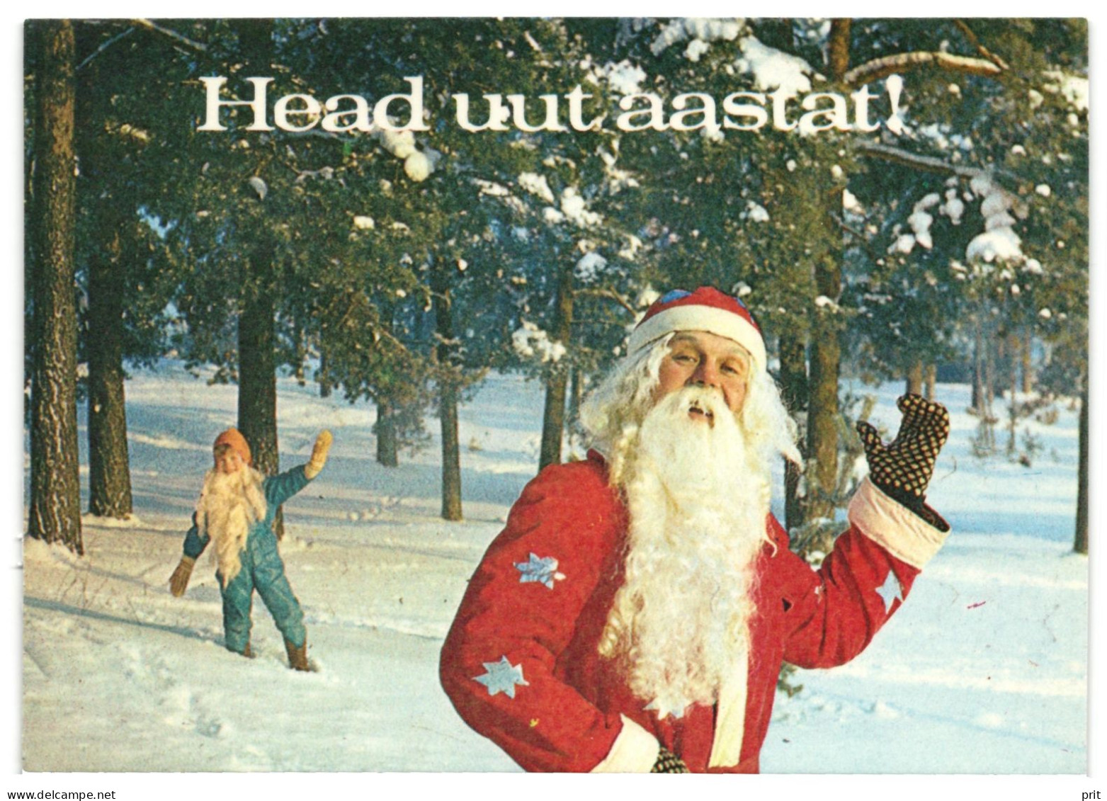 Santa Claus & Elf, Christmas, Happy New Year! 1986 Unused Vintage Postcard. Publisher Eesti Raamat, Tallinn, Estonia - Estonie