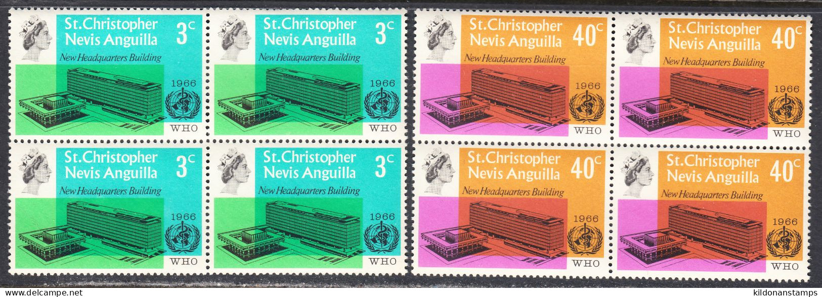 St. Christopher-Nevis-Anguilla 1966 Mint No Hinge, Blocks, Sc# , SG 161-162 - St.Christopher-Nevis & Anguilla (...-1980)