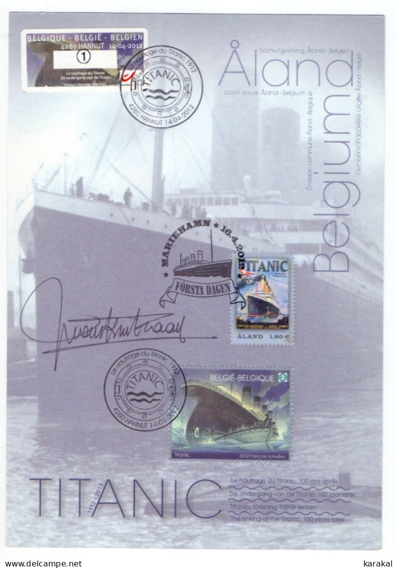 Belgium Aland Joint Issue Titanic FDC Card With Original Signature 2012 - Joint Issues