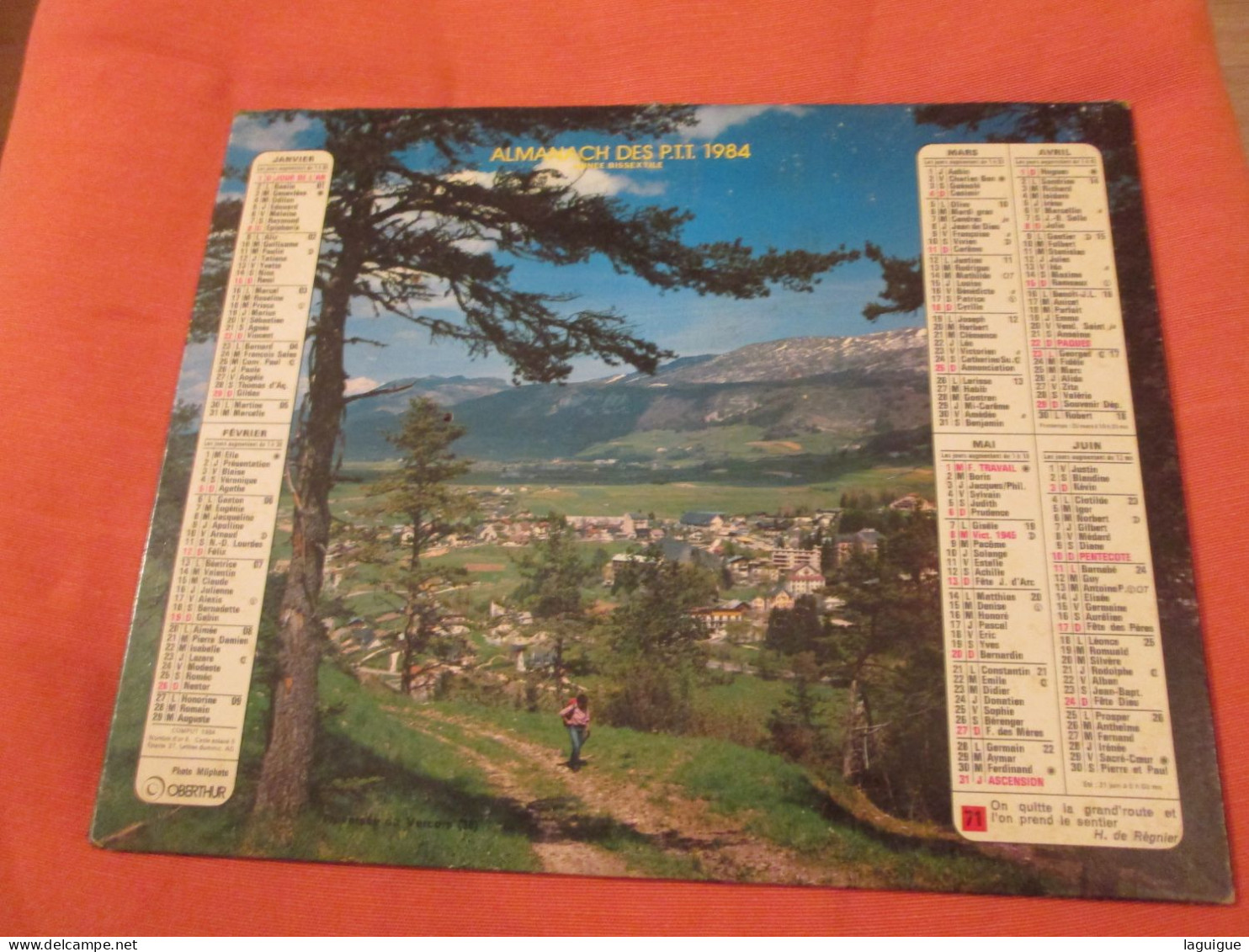 CALENDRIER ALMANACH 1984 SENTIER CLOCHER OBERTHUR - Big : 1981-90