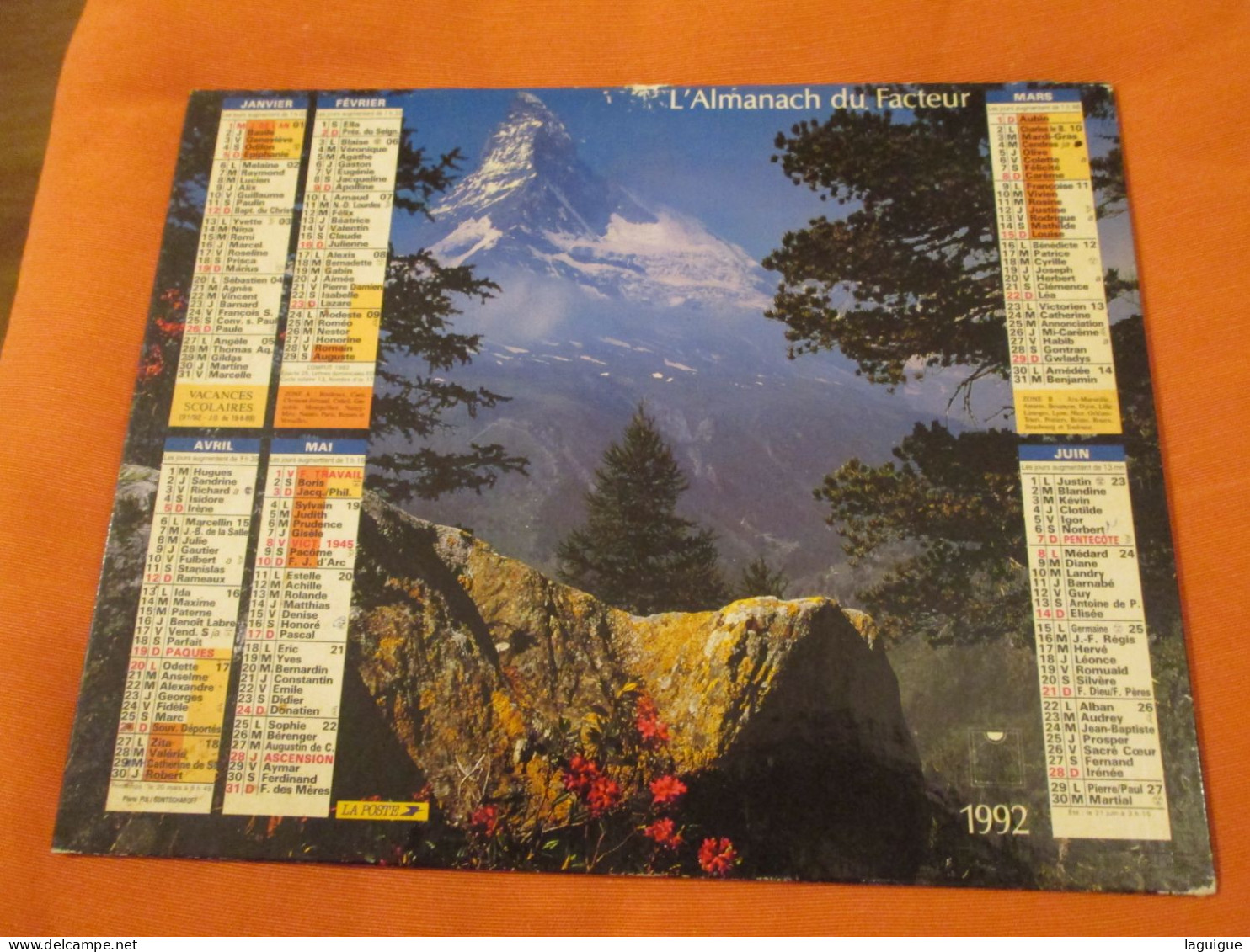CALENDRIER ALMANACH 1992 MONTAGNE BORD DE LAC OBERTHUR - Grossformat : 1991-00