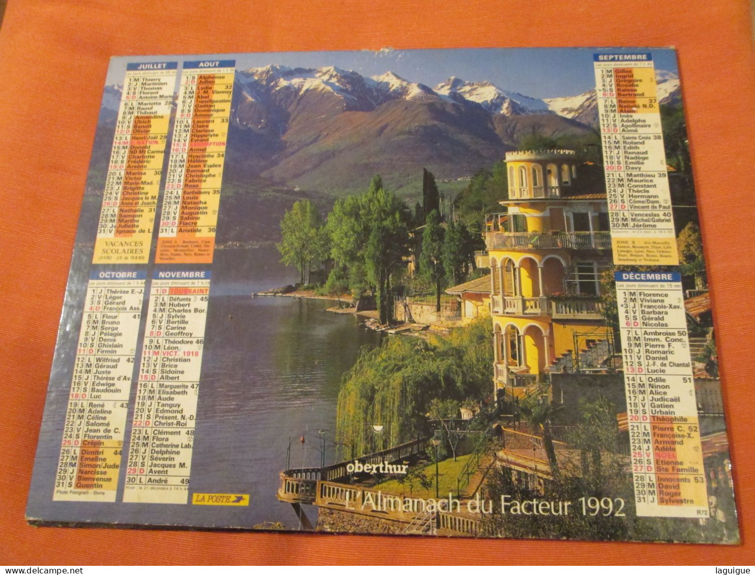 CALENDRIER ALMANACH 1992 MONTAGNE BORD DE LAC OBERTHUR - Grossformat : 1991-00