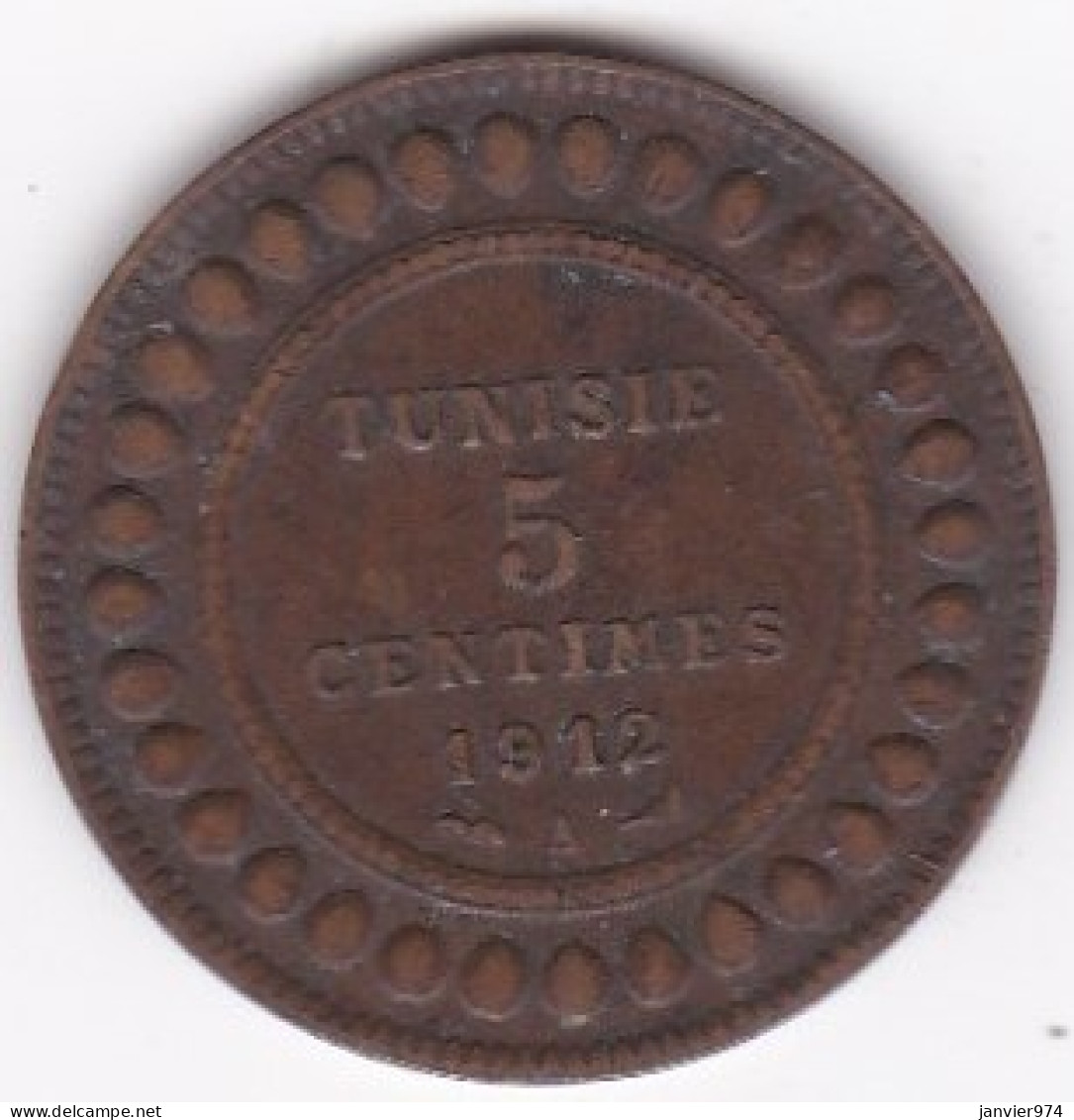 Tunisie Protectorat Français . 5 Centimes 1912 A , En Bronze, Lec# 78 - Tunisia