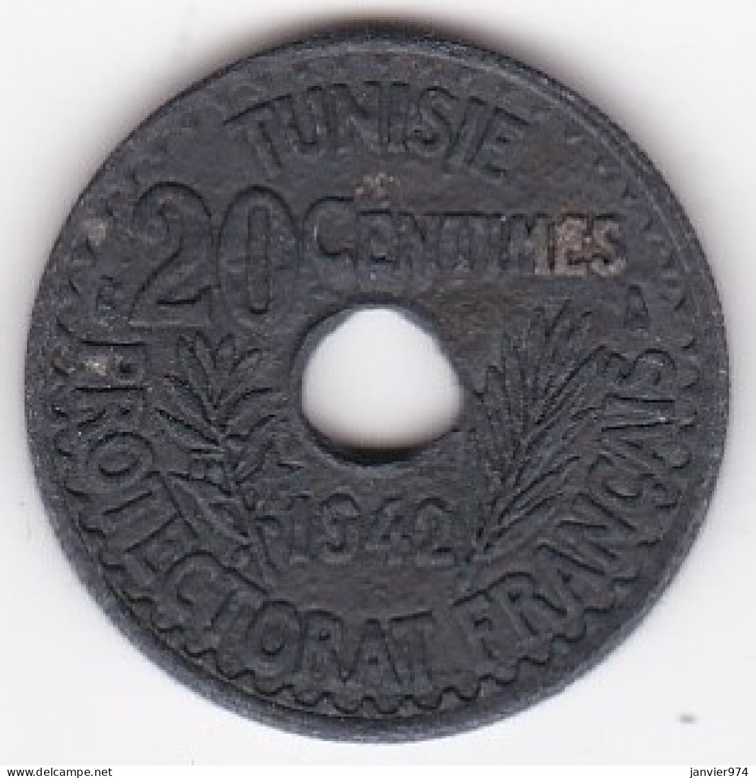 Tunisie Protectorat Français . 20 Centimes 1942, En Zinc, Lec# 124 - Tunisie