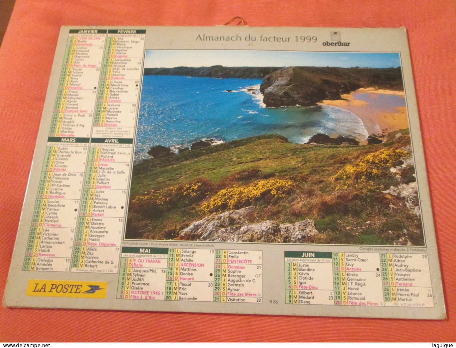 CALENDRIER ALMANACH 1999 BELLE ILE PLAGE D'HERLIN ST MARINE LE VIEUX PORT  OBERTHUR - Big : 1991-00