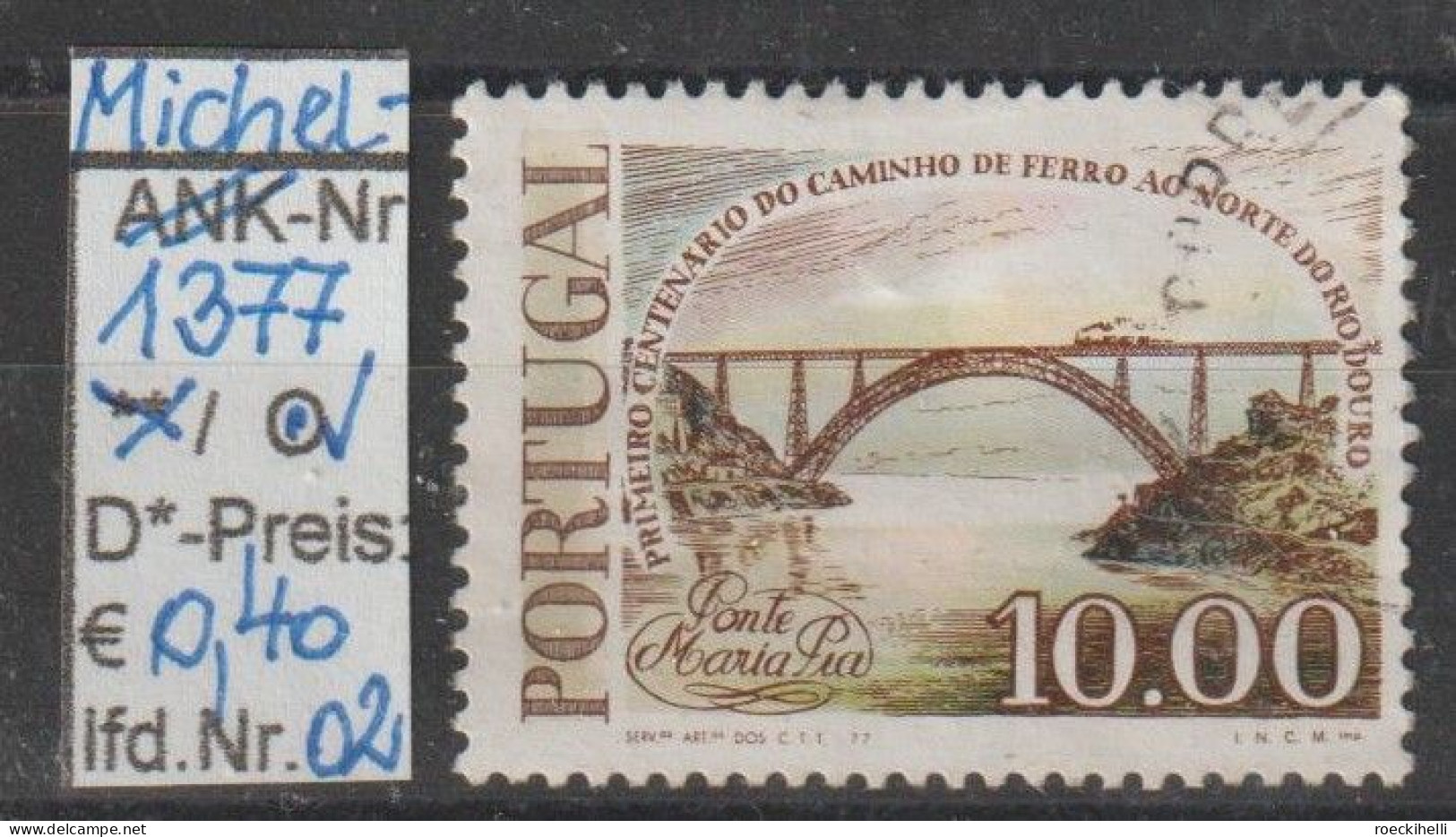 1977 - PORTUGAL - SM "100. Jahrestag ... über Den Douro" 10,00 E Mehrf. - O  Gestempelt - S.Scan (port 1377o 01-02) - Oblitérés
