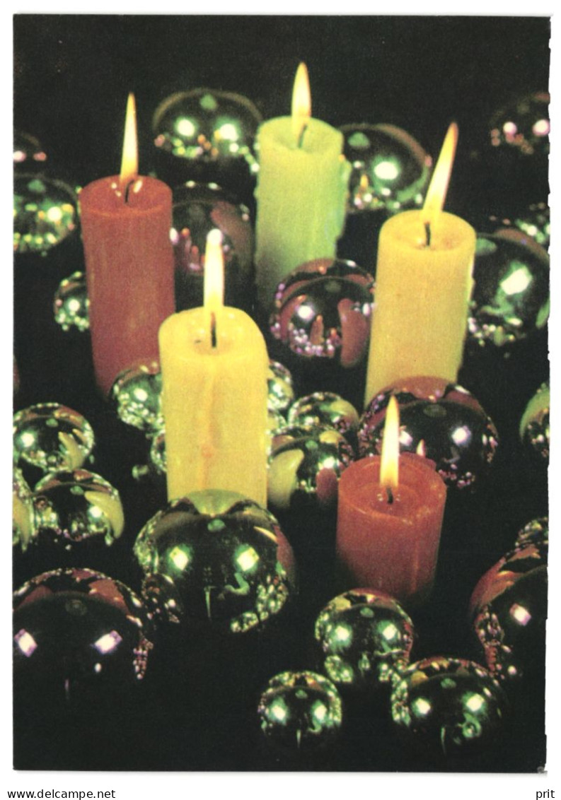 Christmas Decorations Glass Baubles Candles 1970 Unused Vintage Postcard. Publisher Eesti Raamat, Estonia - Estonie