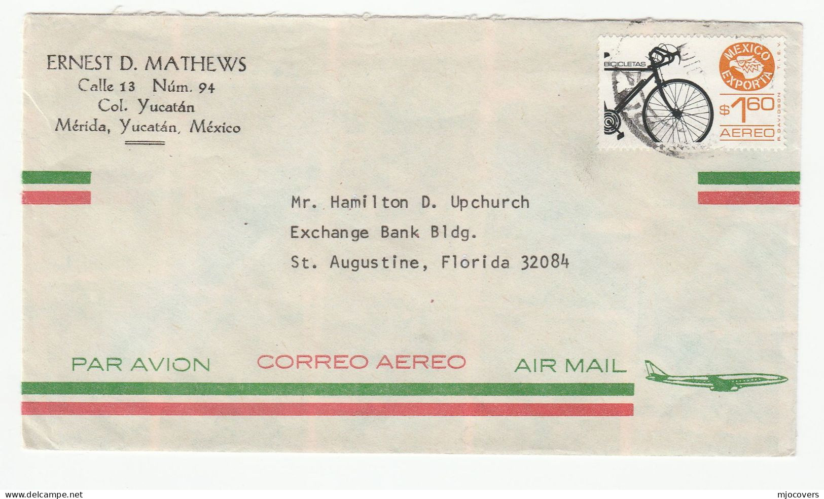 BICYCLE Export Stamps COVER MEXICO Air Mail  Aircraft Pic Cover  Cycling Aviation - Vélo