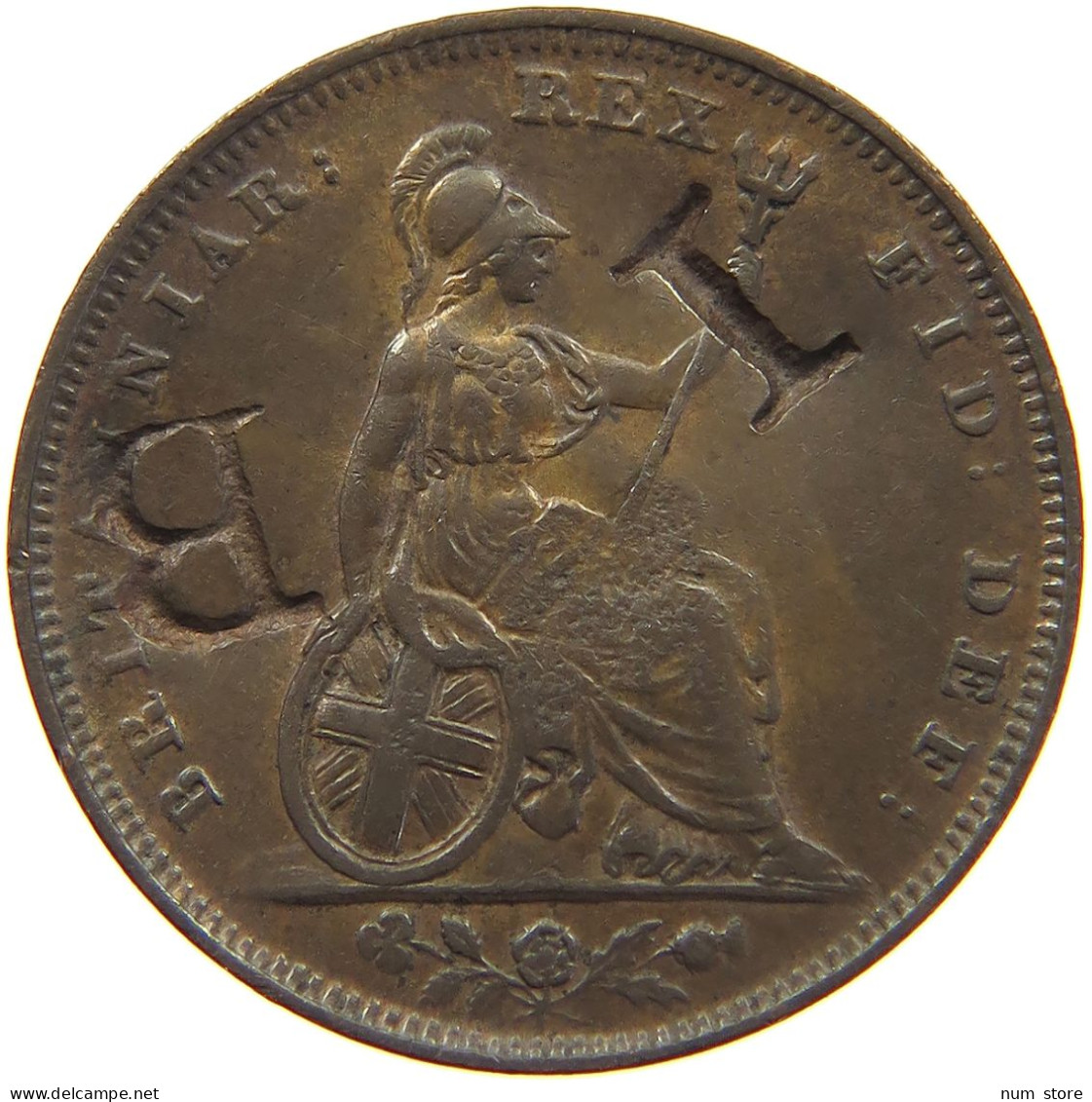 GREAT BRITAIN FARTHING 1828 GEORGE IV. (1820-1830) FARTHING 1828 COUNTERMARKED B , IB #t008 0063 - B. 1 Farthing