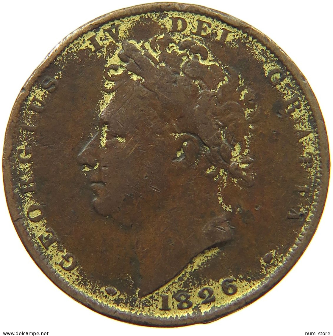 GREAT BRITAIN FARTHING 1826 GEORGE IV. (1820-1830) GOLD PLATED #c013 0275 - B. 1 Farthing