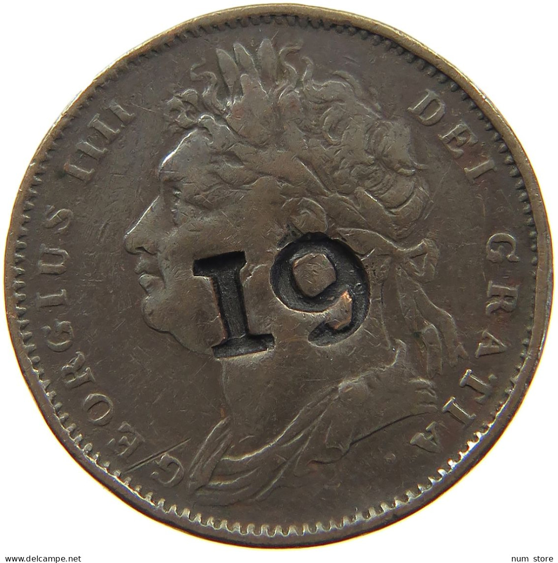 GREAT BRITAIN FARTHING 1821 GEORGE IV. (1820-1830) COUNTERMARKED 19 #c081 0071 - B. 1 Farthing