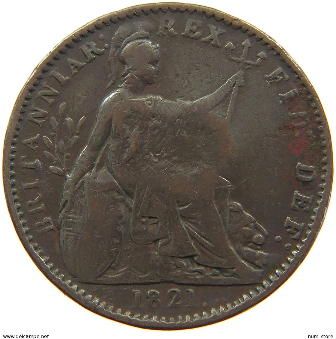 GREAT BRITAIN FARTHING 1821 GEORGE IV. (1820-1830) COUNTERMARKED 19 #c081 0071 - B. 1 Farthing