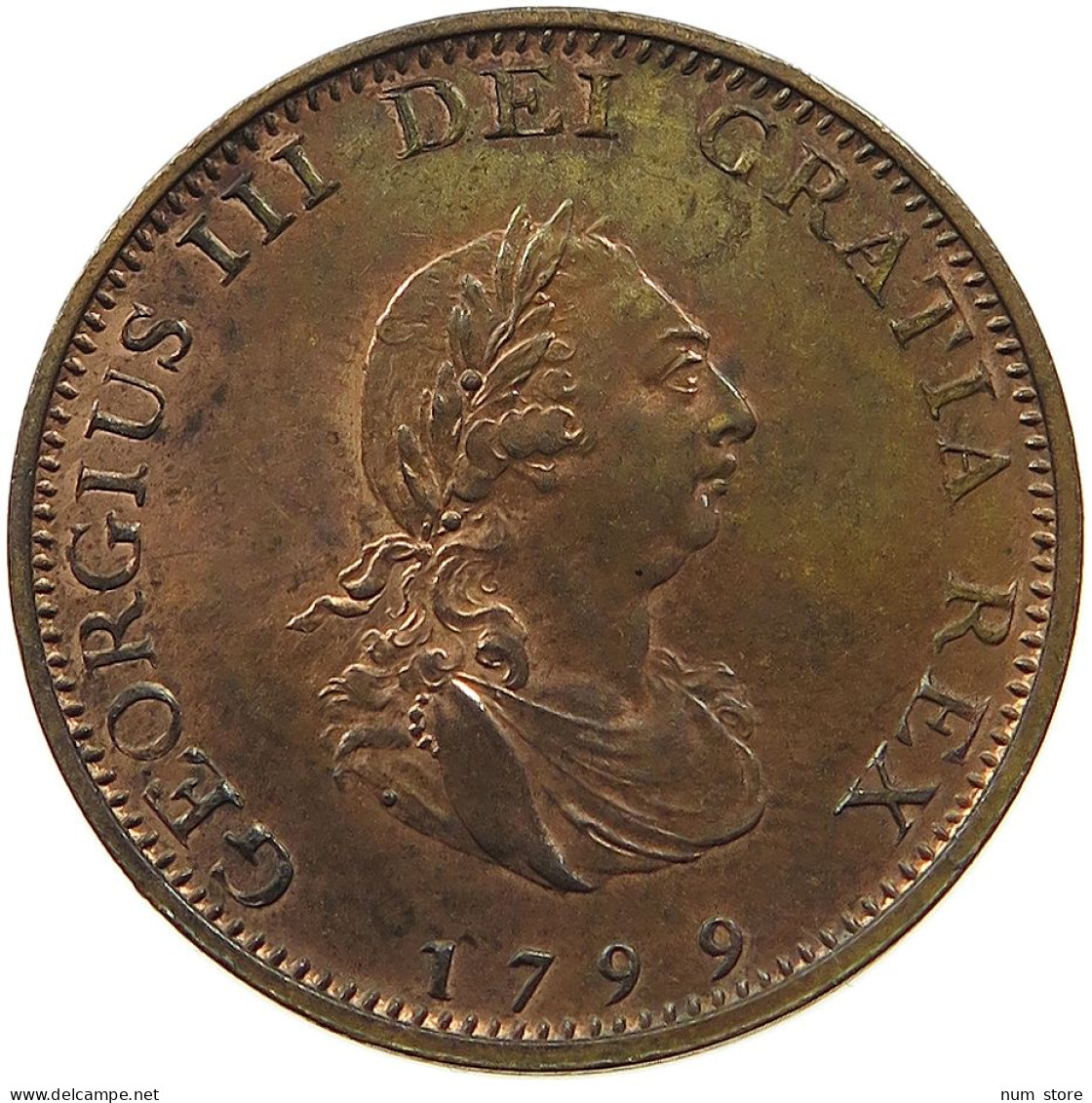 GREAT BRITAIN FARTHING 1799 GEORGE III. 1760-1820 #t058 0539 - A. 1 Farthing