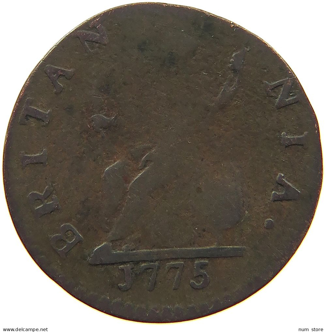 GREAT BRITAIN FARTHING 1775 Georg III. 1760-1820 CONTEMPORARY IMITATION #t018 0137 - A. 1 Farthing