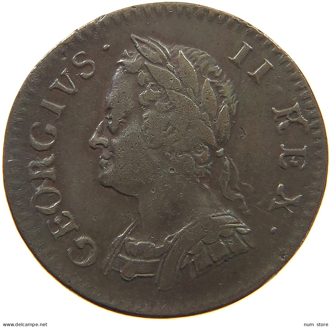 GREAT BRITAIN FARTHING 1754 George II. 1727-1760. #t117 1093 - A. 1 Farthing