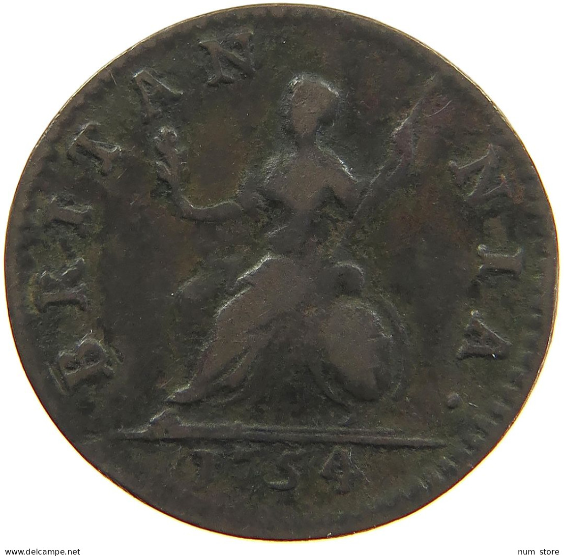 GREAT BRITAIN FARTHING 1754 George II. 1727-1760. #t021 0137 - A. 1 Farthing