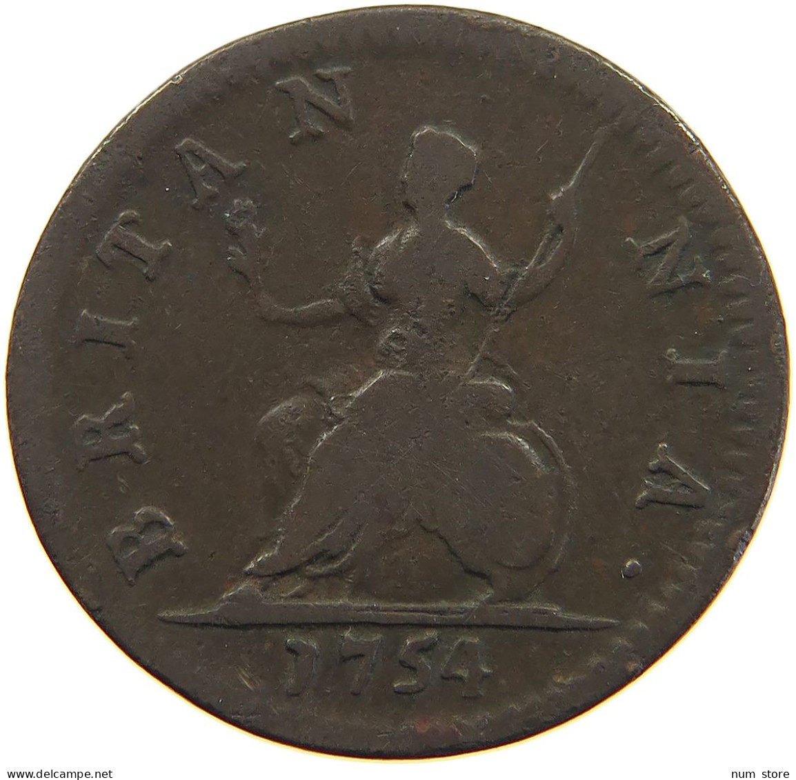 GREAT BRITAIN FARTHING 1754 George II. 1727-1760. #t001 0411 - A. 1 Farthing