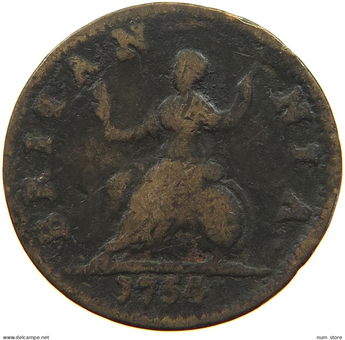 GREAT BRITAIN FARTHING 1754 George II. 1727-1760. #t132 0433 - A. 1 Farthing