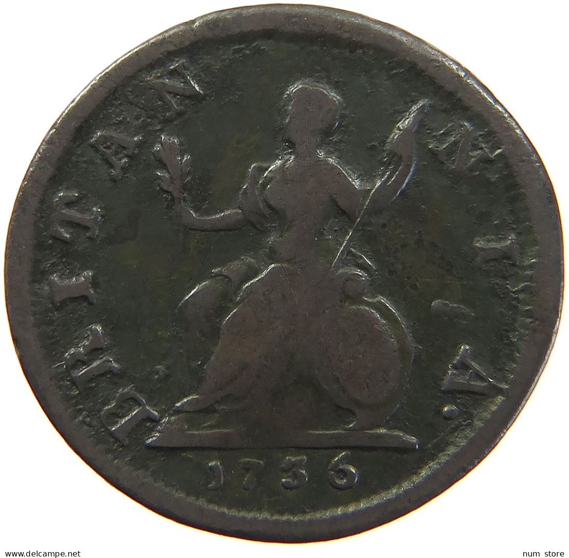 GREAT BRITAIN FARTHING 1736 George II. 1727-1760. #t021 0145 - A. 1 Farthing