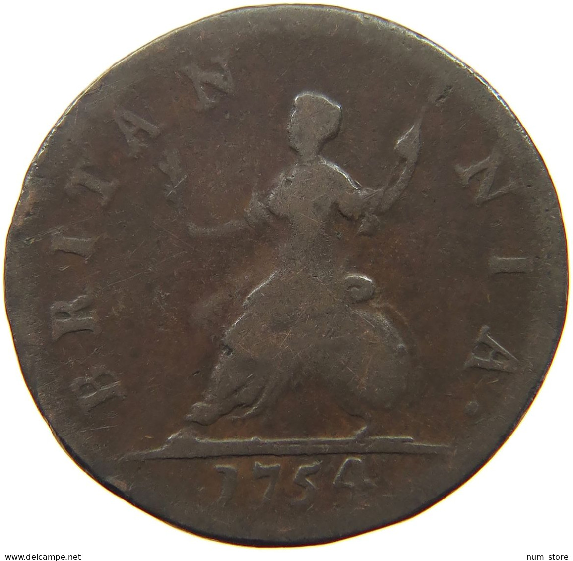 GREAT BRITAIN FARTHING 1754 George II. 1727-1760. #a002 0467 - A. 1 Farthing