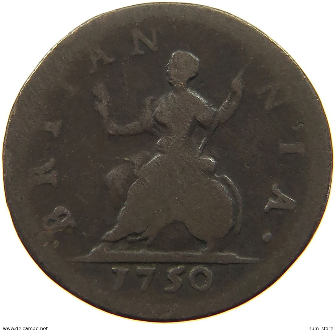 GREAT BRITAIN FARTHING 1750 George II. 1727-1760. #a011 0161 - A. 1 Farthing