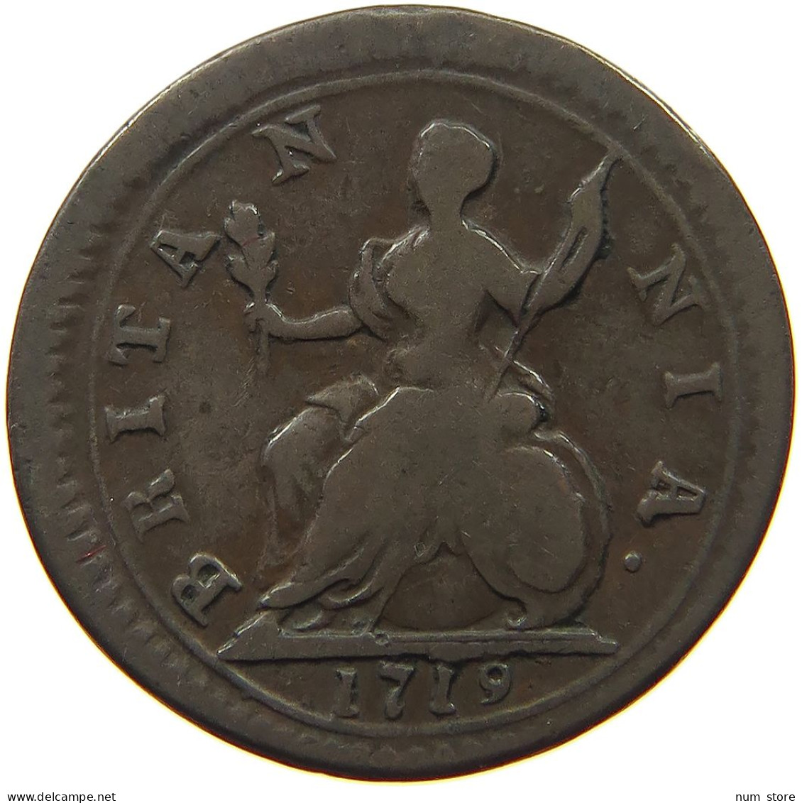 GREAT BRITAIN FARTHING 1719 George I. (1714-1727) #t149 0199 - A. 1 Farthing