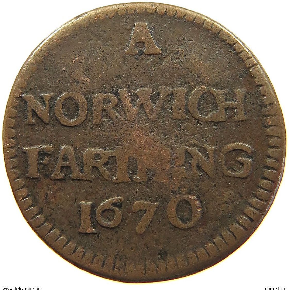 GREAT BRITAIN FARTHING 1670 Charles II. (1660-1685) NORWICH #t018 0069 - A. 1 Farthing